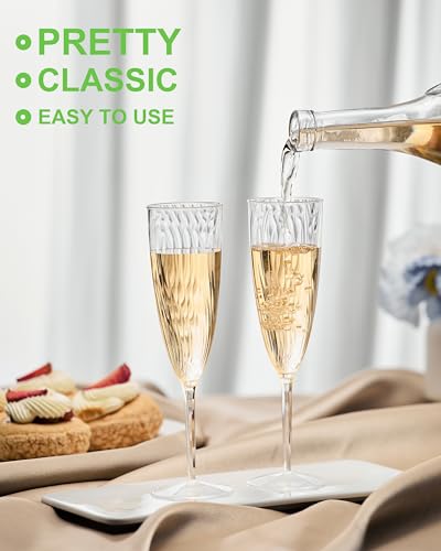 24Pcs 6 Oz Clear Plastic Champagne Flutes A3935