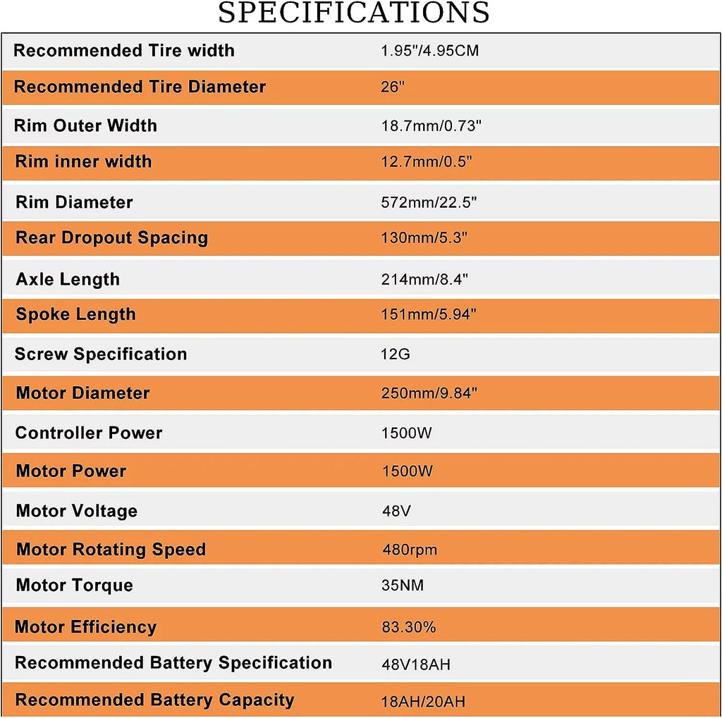 48V 1500W 26" Rear Wheel Electric Bike Conversion Kit O963805