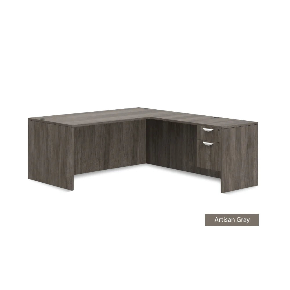 3 Person Workstation Cubicle with L-Shape Desk, Walnut E453178