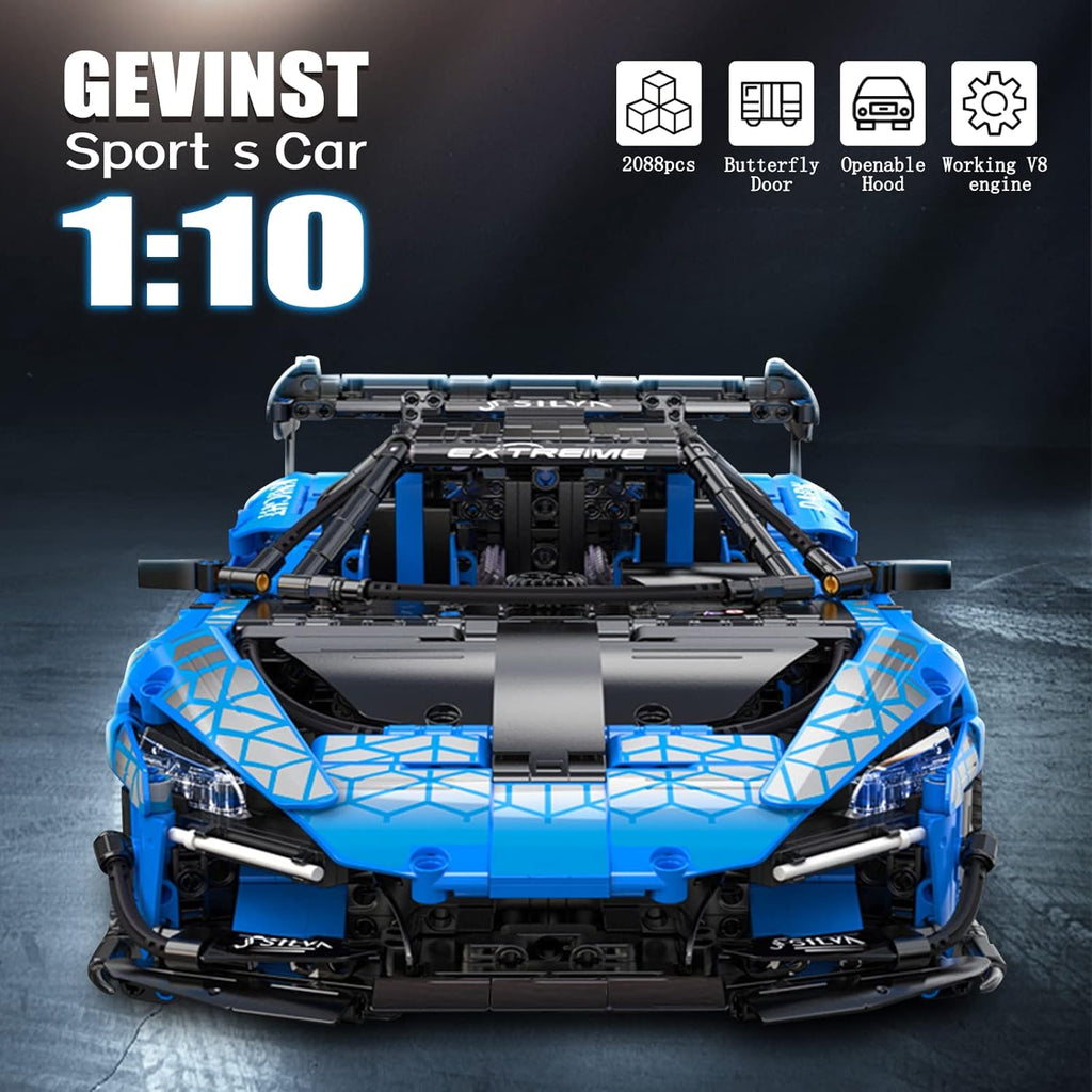 Sports Car MOC Building Set, 1:10 Scale Model, 2088 Pieces J962296