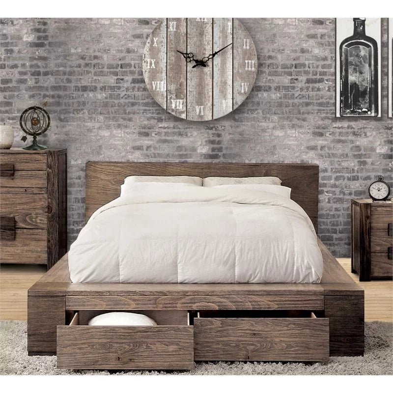 Cal King Brown Wood Storage Bed S702402