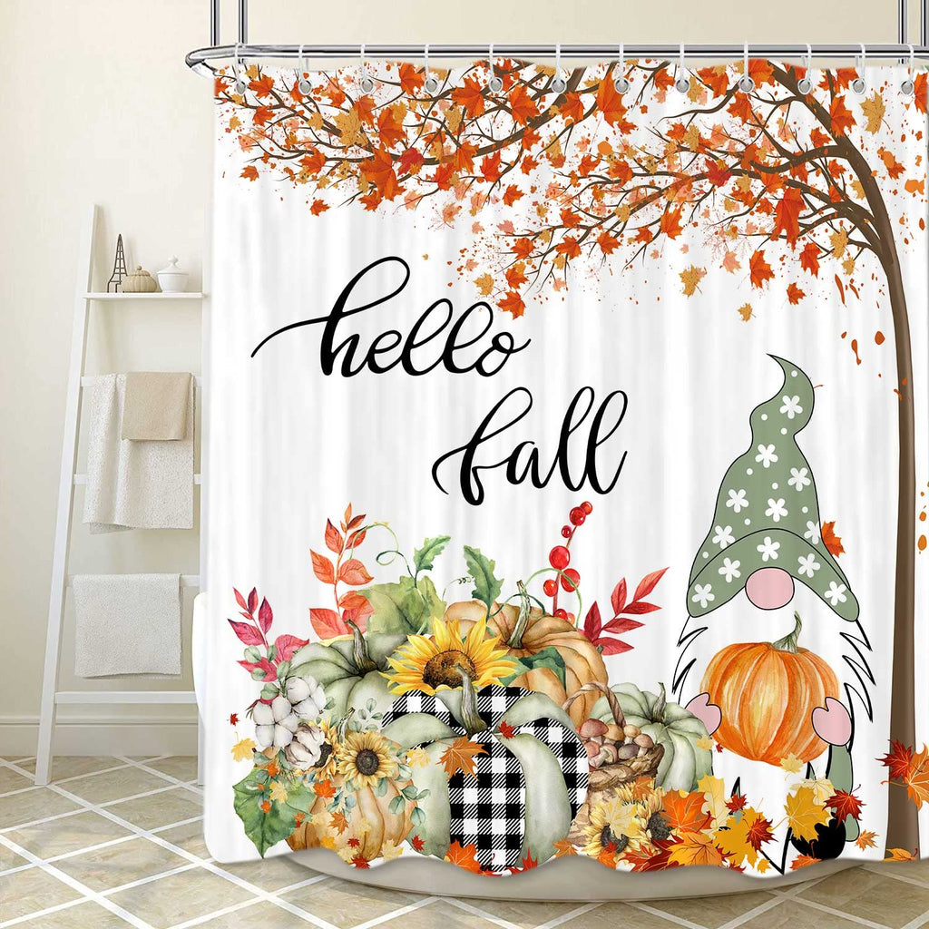 Fall Gnomes Fabric Shower Curtain Set with Hooks 72X 72 inch H641