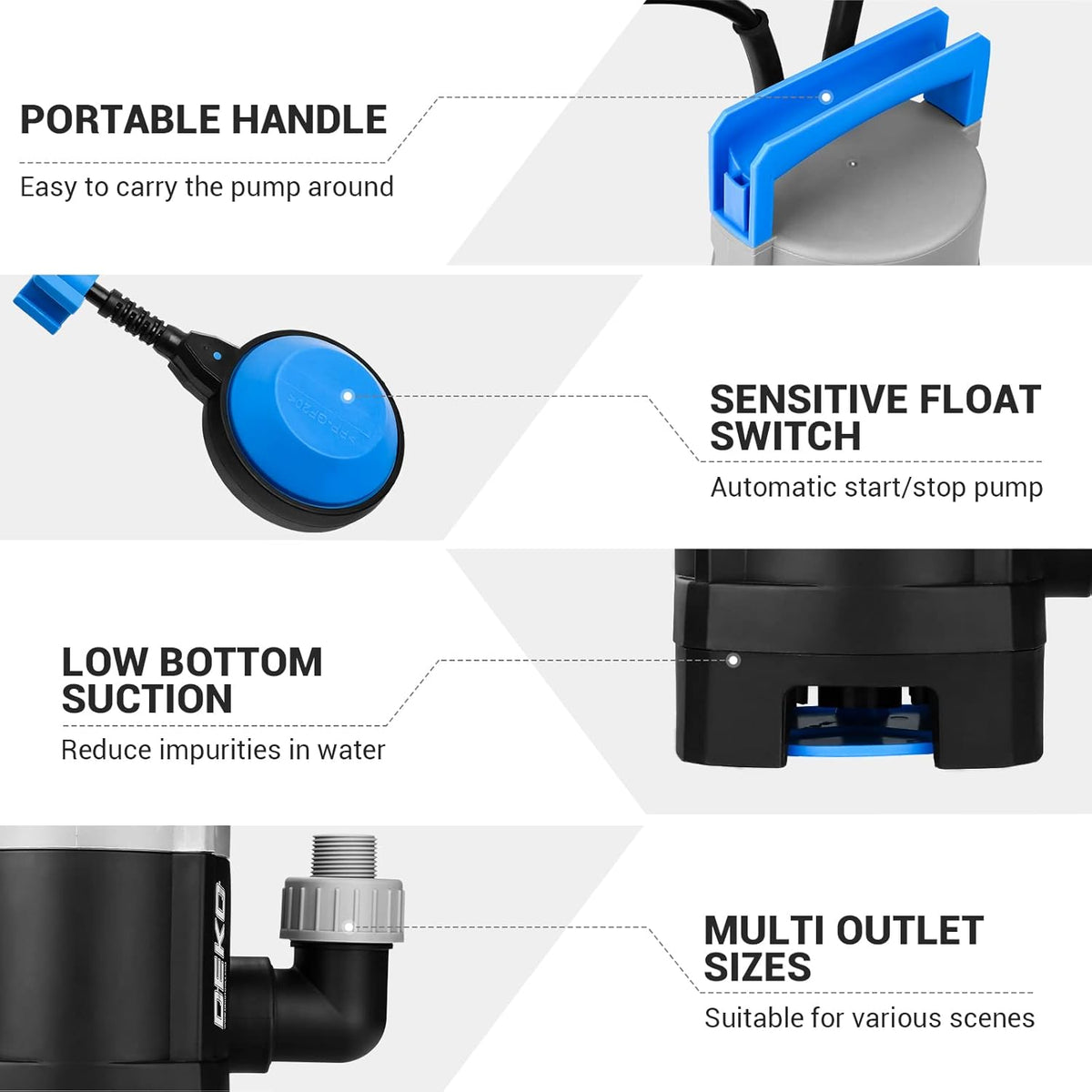 400W 1/2HP Submersible Pump 1981GPH Clean/Dirty Water Pump with Float Switch 16ft Cable Pack of 2 B725