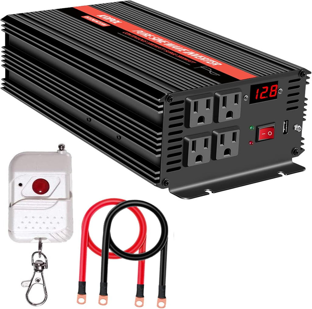 1500 Watt Pure Sine Wave Power Inverter 24v DC to 110/120v AC 60HZ with 4 AC and 1 USB Output O68773