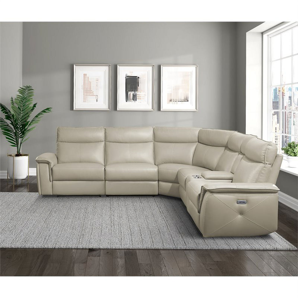 Beige Leather Modular Reclining Sectional A216