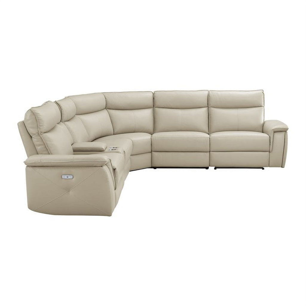 Beige Leather Modular Reclining Sectional A216
