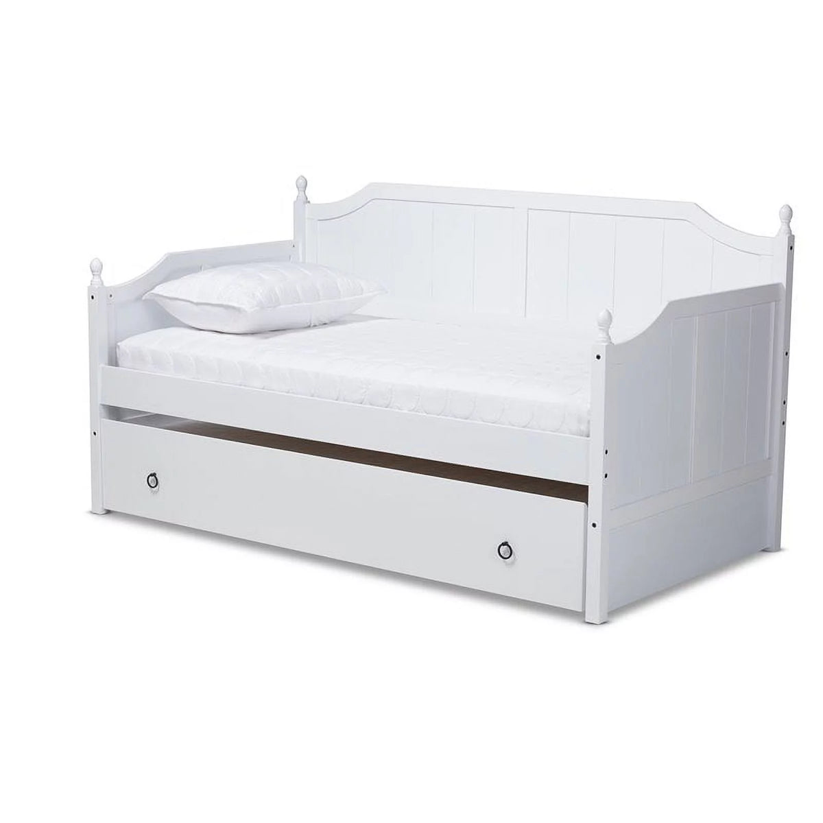 White Farmhouse Wood Twin Daybed with Trundle J52402