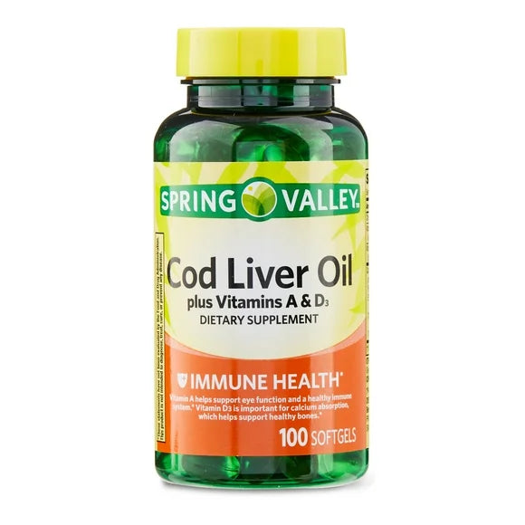 Cod Liver Oil Vitamins A & D3 Dietary Supplement Softgels 100 Count A649998