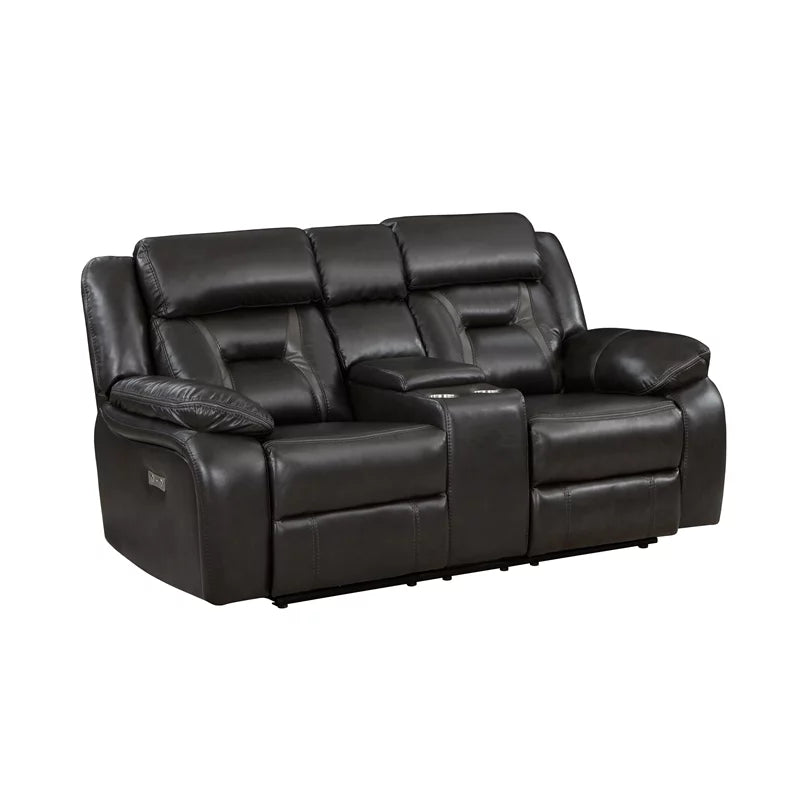 Dark Gray Faux Leather Power Double Reclining Loveseat X49545
