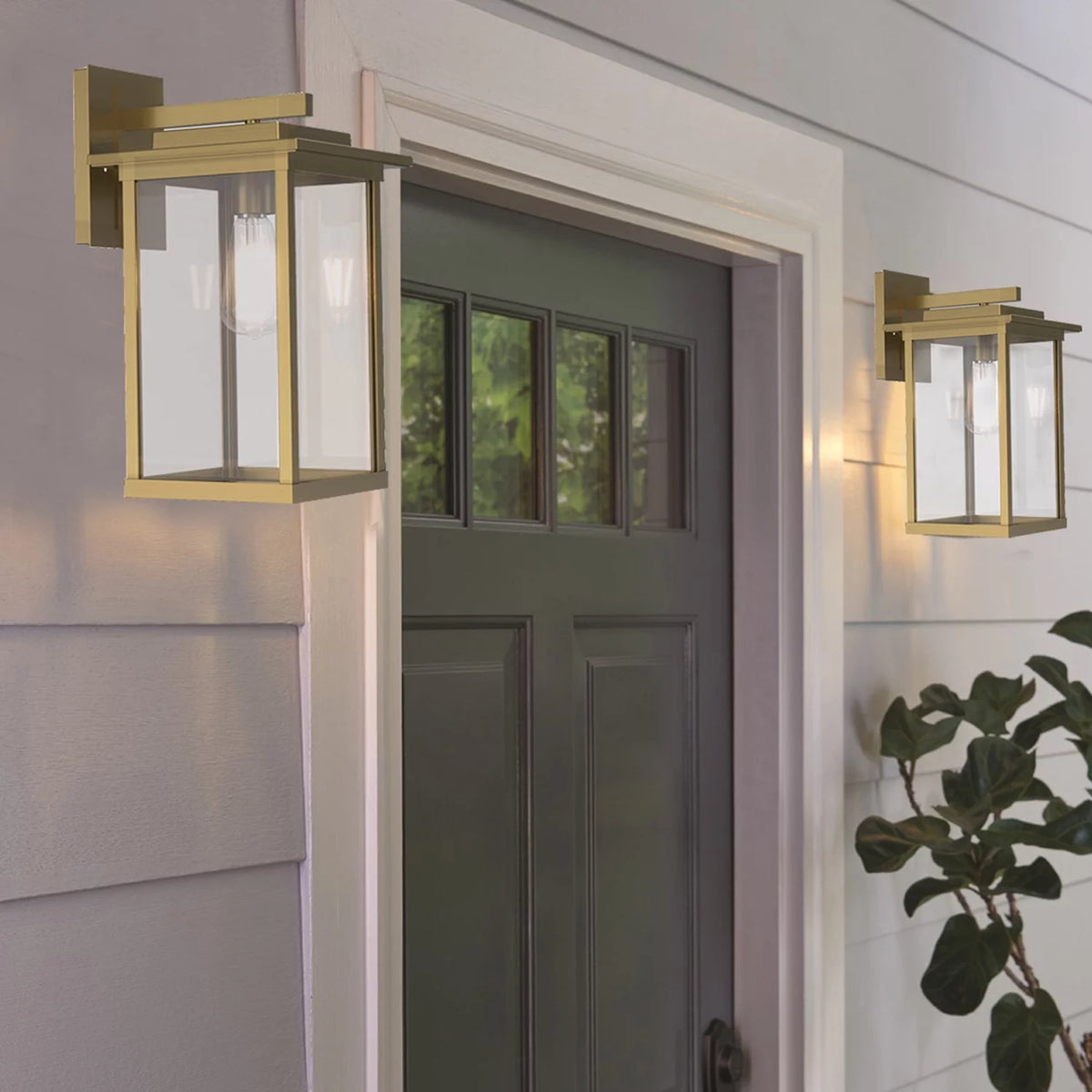 15" Brass Finish Clear Glass Outdoor Wall Light S59133