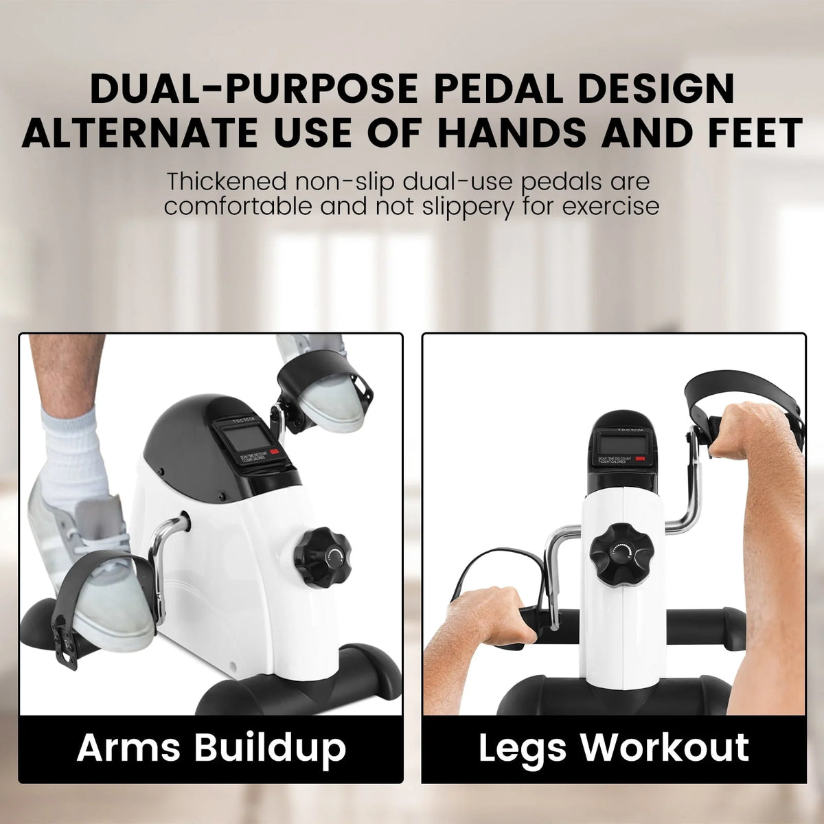 White Portable Under Desk Exercise Bike with LCD Screen V6941