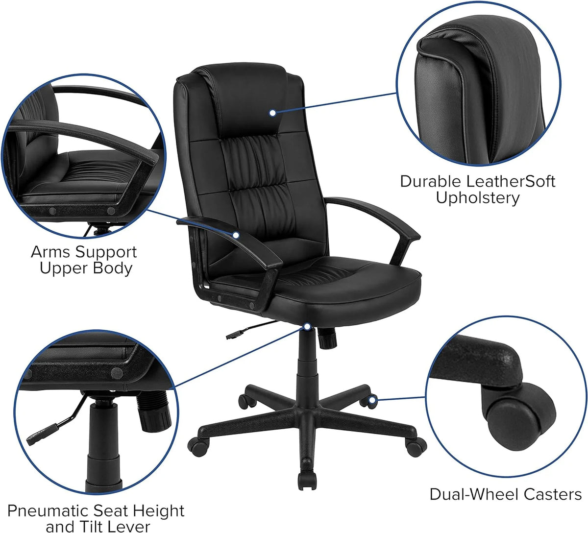 Black Leathersoft Task Chair with Arms Q16940