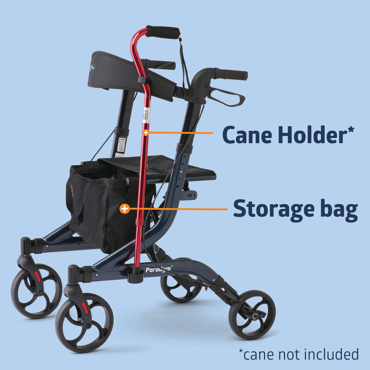 Aluminum Foldable Rollator with Backrest, 300 lbs. Capacity, Navy P6888