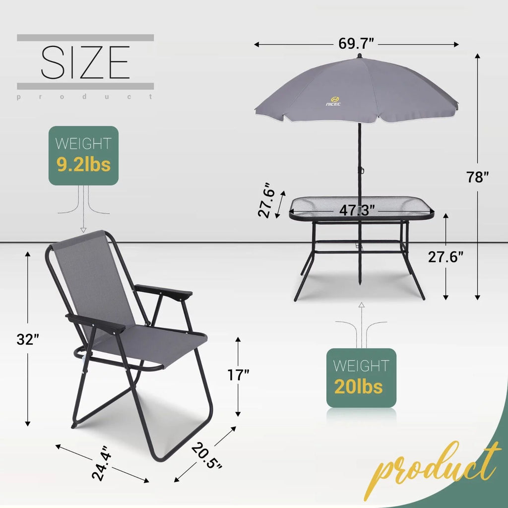 8 Piece Patio Dining Set with Umbrella and 6 Folding Chairs E792