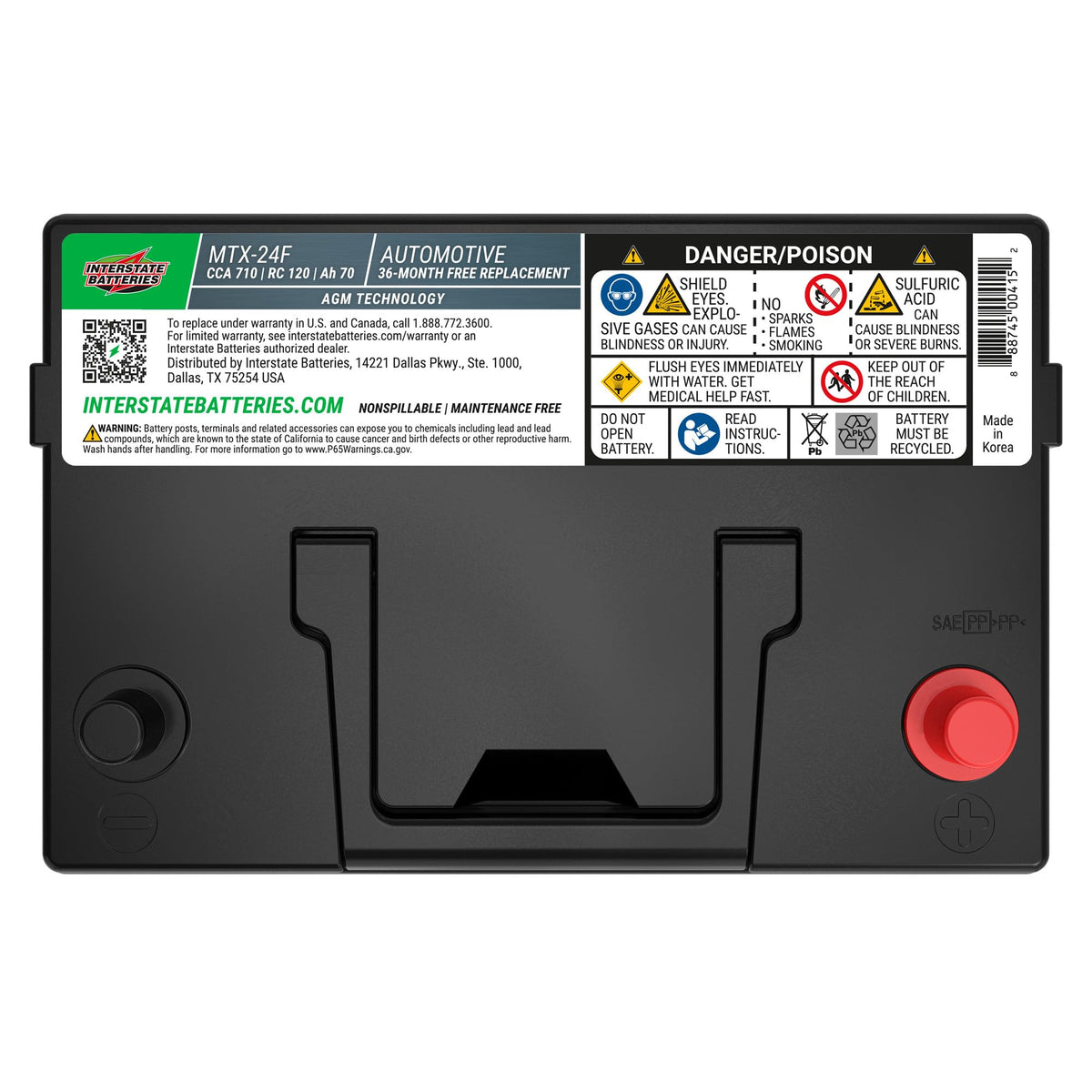12V 70Ah 710CCA Group 24F AGM Car Battery U851560