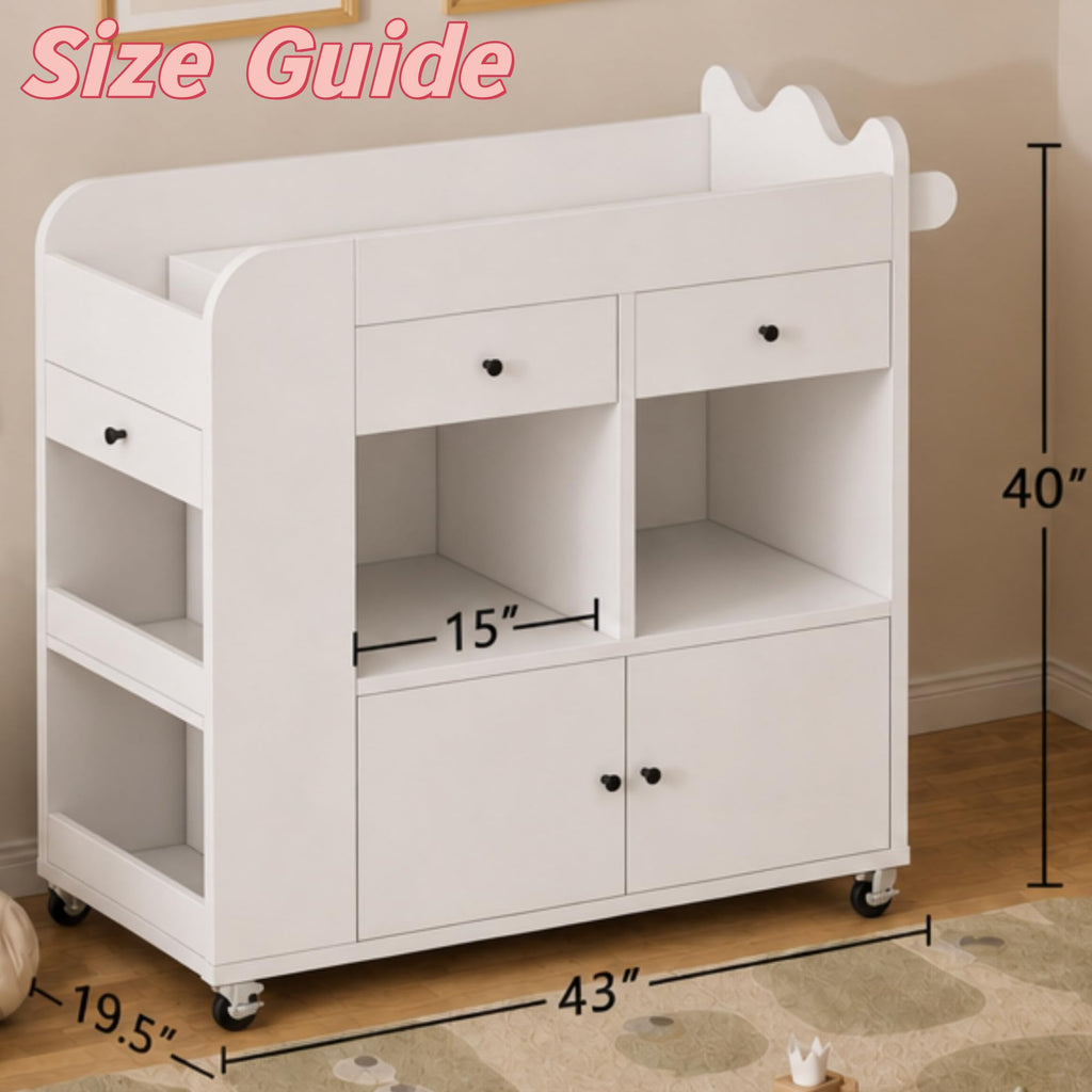 White 2 Drawer Baby Changing Table with Wheels Y2682