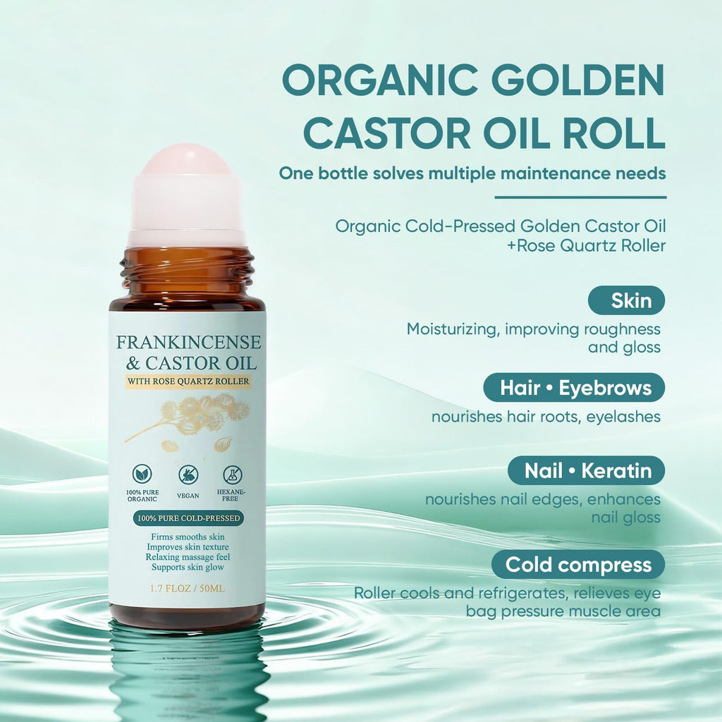 Cold-Pressed Castor Oil Roll On with Rose Quartz Stone 1.7 fl oz S554