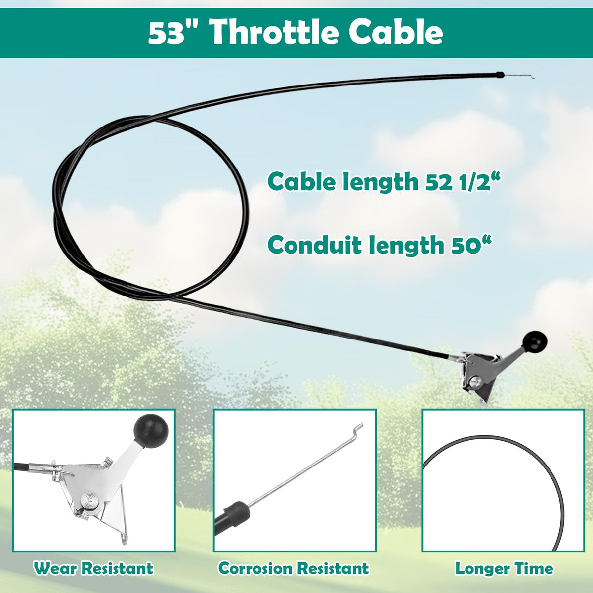 Throttle Control Cable 52-1/2" Cable Length B92717