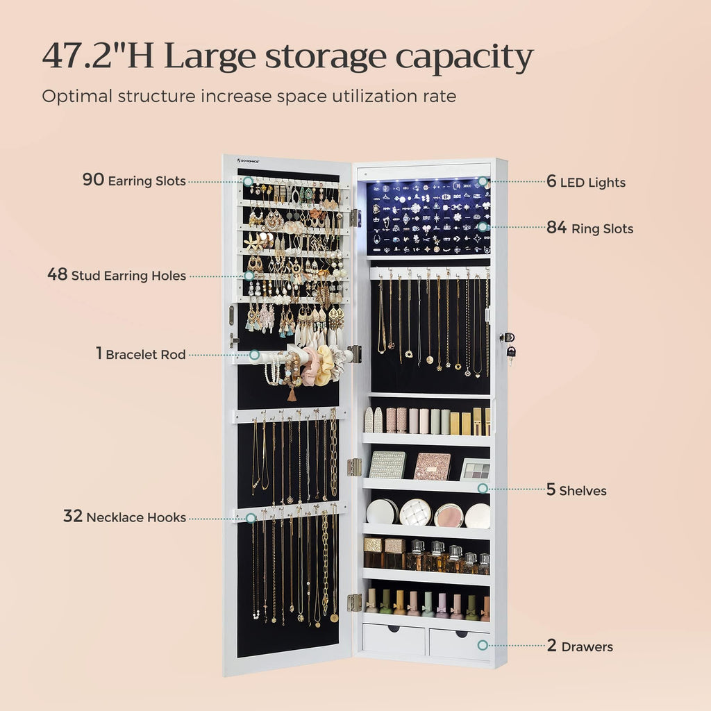 White Mirror Jewelry Cabinet with 2 Drawers Q545