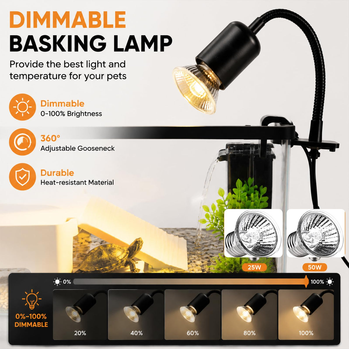 Acrylic Aquarium Starter Kit with UVB/UVA Lamp, Filter, Basking Platform & Lid N377