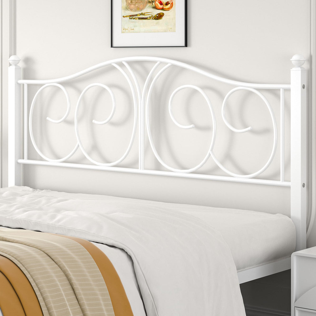Full Size Pure White Metal Platform Bed Frame with Headboard and Footboard O496