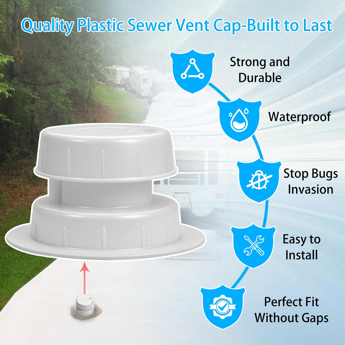 RV Plumbing Vent Cap Fits 1 to 2 3/8 Inch Pipe White 2 Pack V132