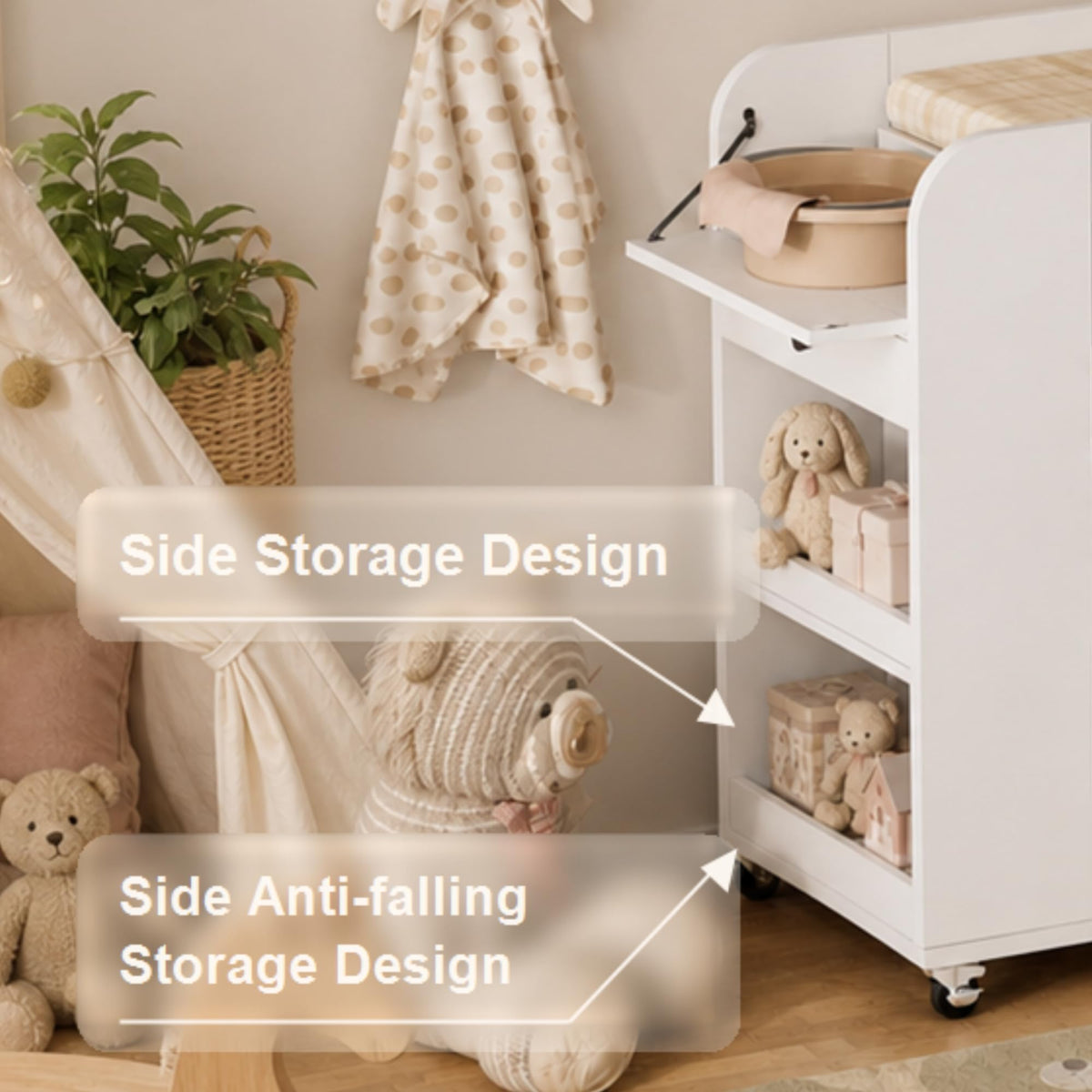 White 2 Drawer Baby Changing Table with Wheels Y2682