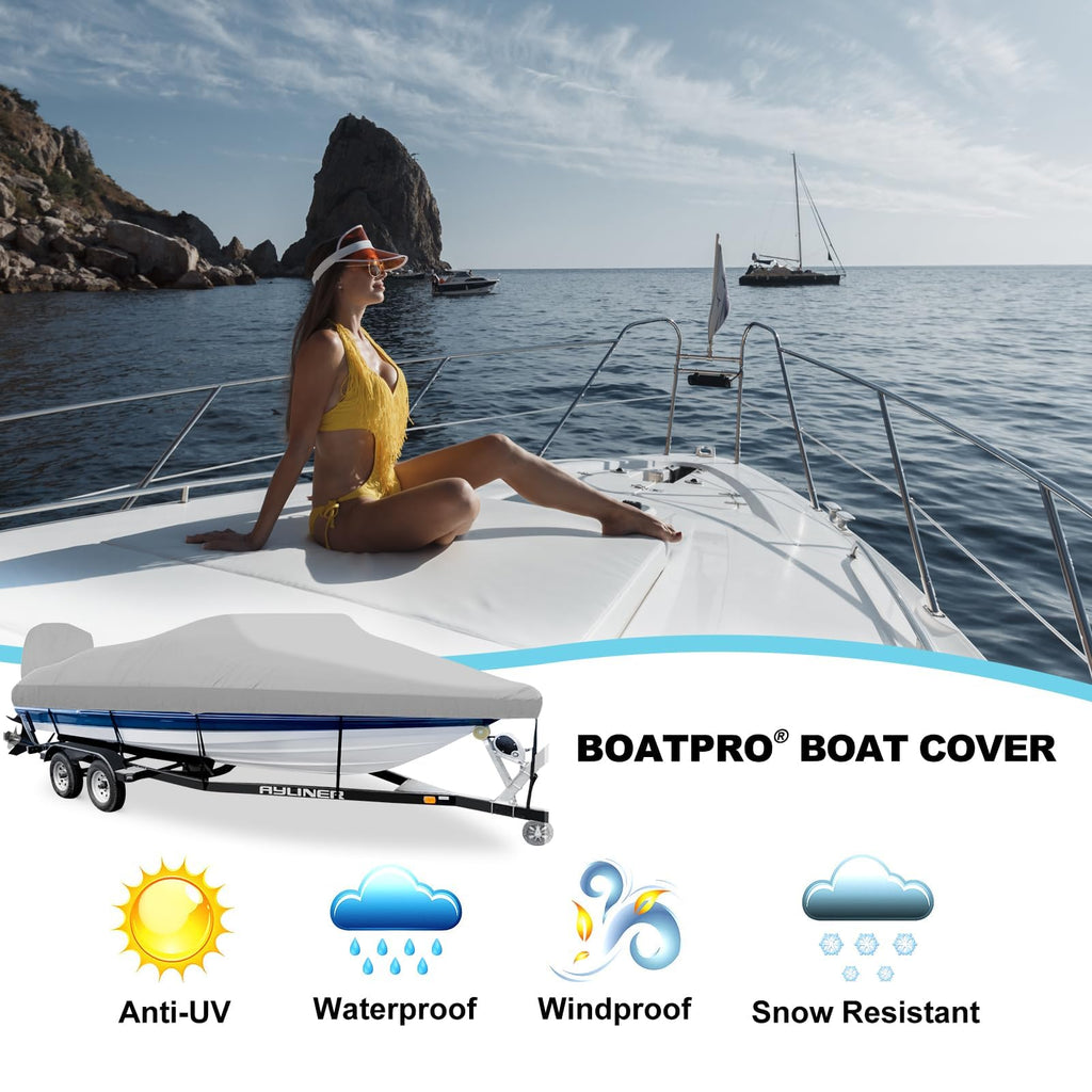 14-16ft Waterproof Marine Canvas Boat Cover with Outboard Motor Cover K15531