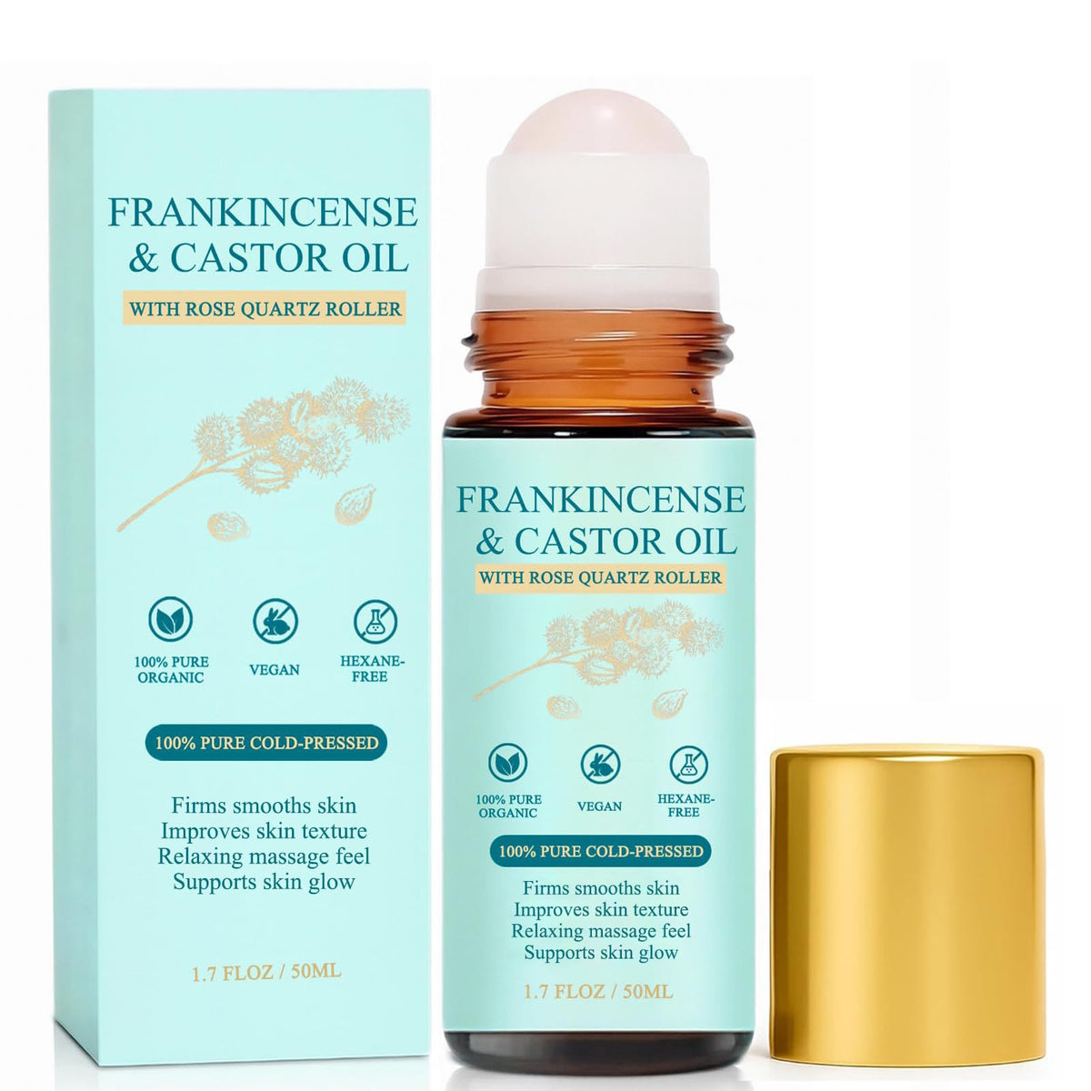 Cold-Pressed Castor Oil Roll On with Rose Quartz Stone 1.7 fl oz S554