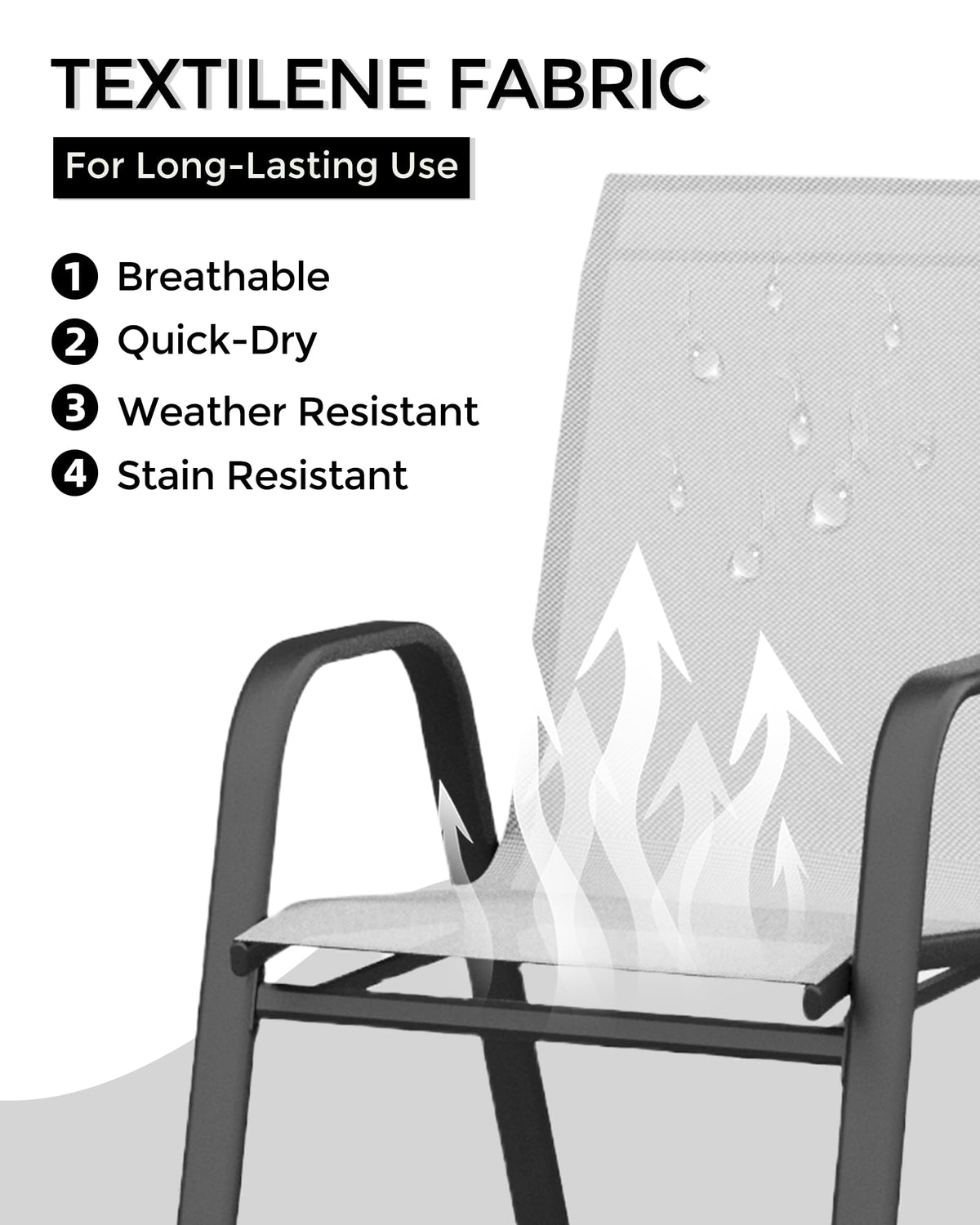 4 Pcs Stackable Grey Metal Textilene Patio Chairs Y522