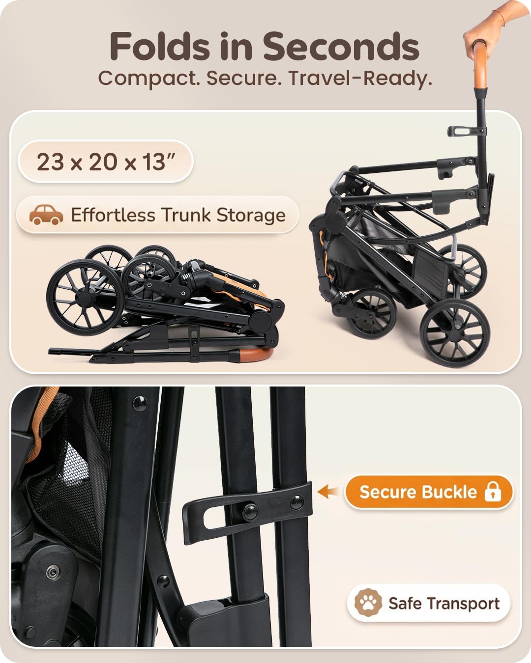Foldable Pet Stroller with Detachable Carrier, Midnight Black A72528