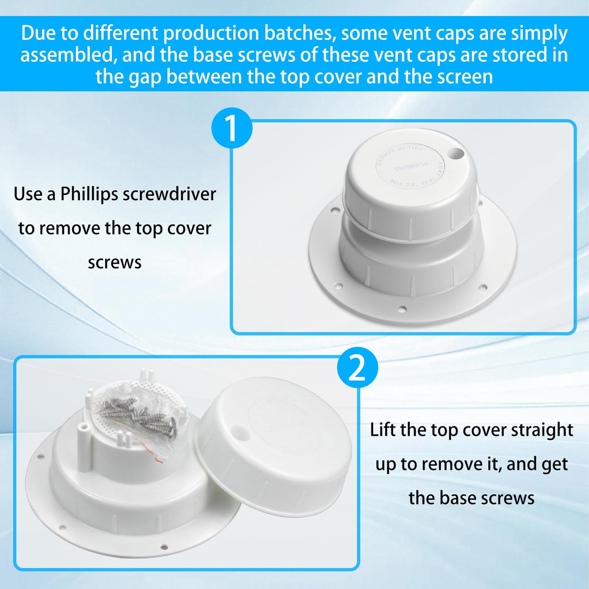 RV Plumbing Vent Cap Fits 1 to 2 3/8 Inch Pipe White 2 Pack V132