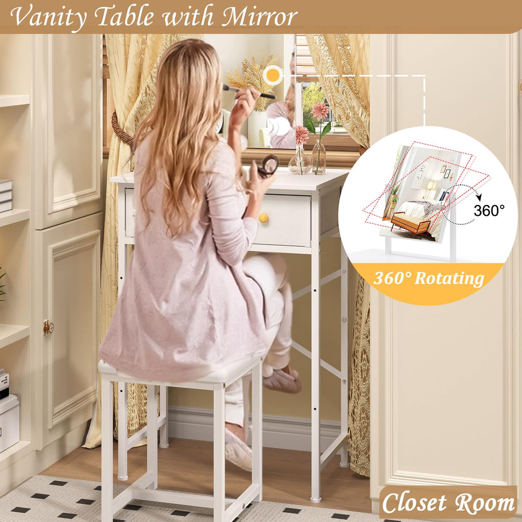 White Compact Vanity Desk with Mirror and Chair L31614