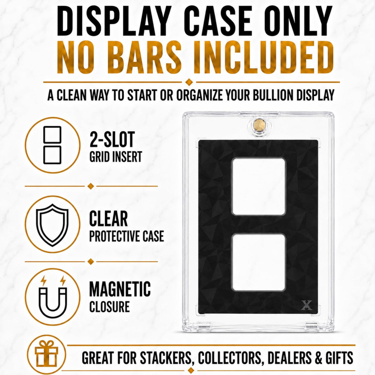 Square Bar Display Case, Magnetic One Touch Bullion Holder, 1 oz (2 Slots) H75482