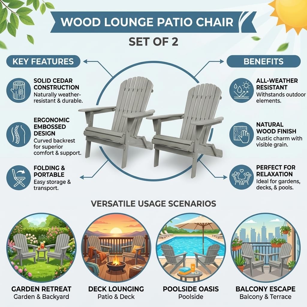 Wood Folding Adirondack Chair Set of 2 M52070