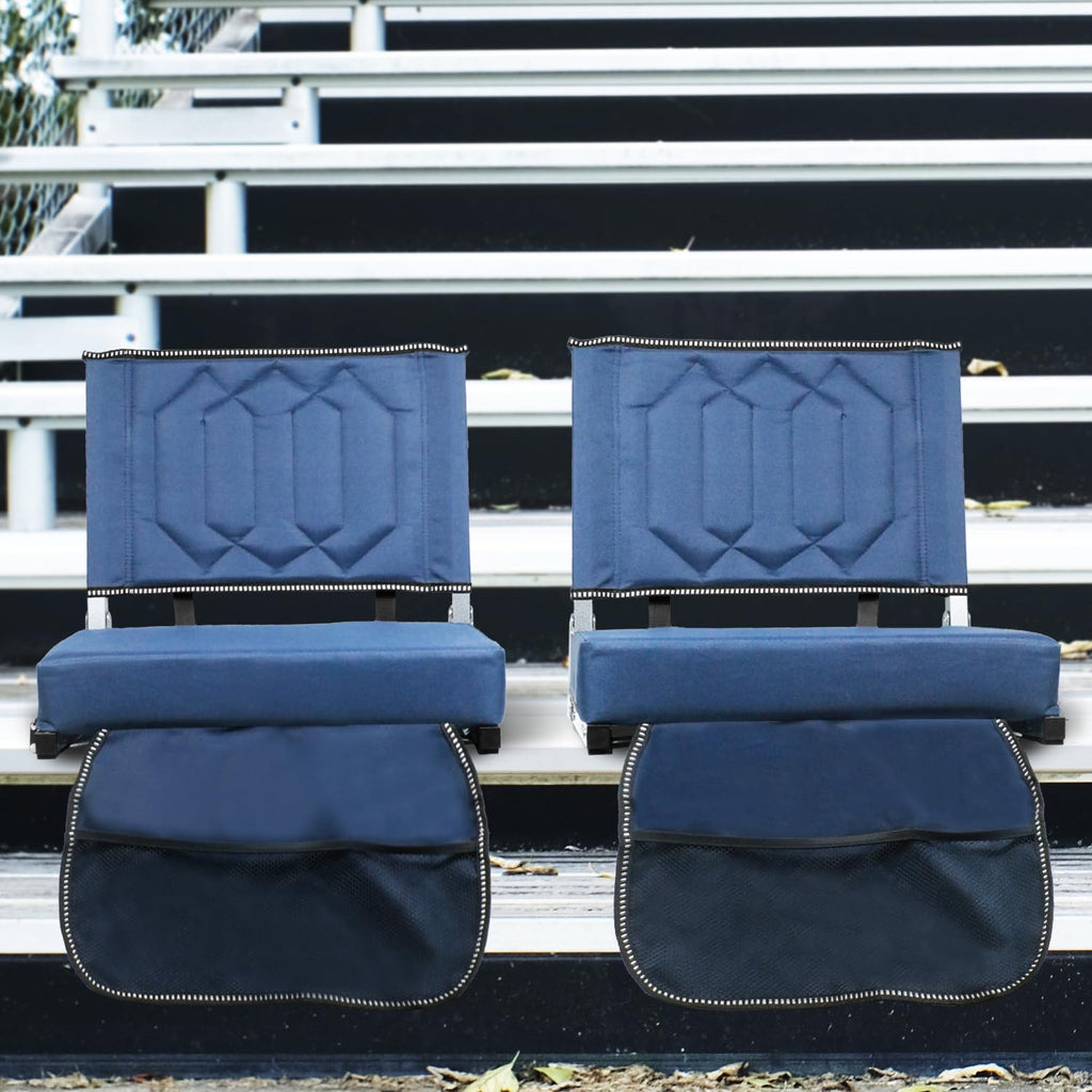 Portable Folding Stadium Seats with Back Support and Cushion, Navy, 2Pack M5239