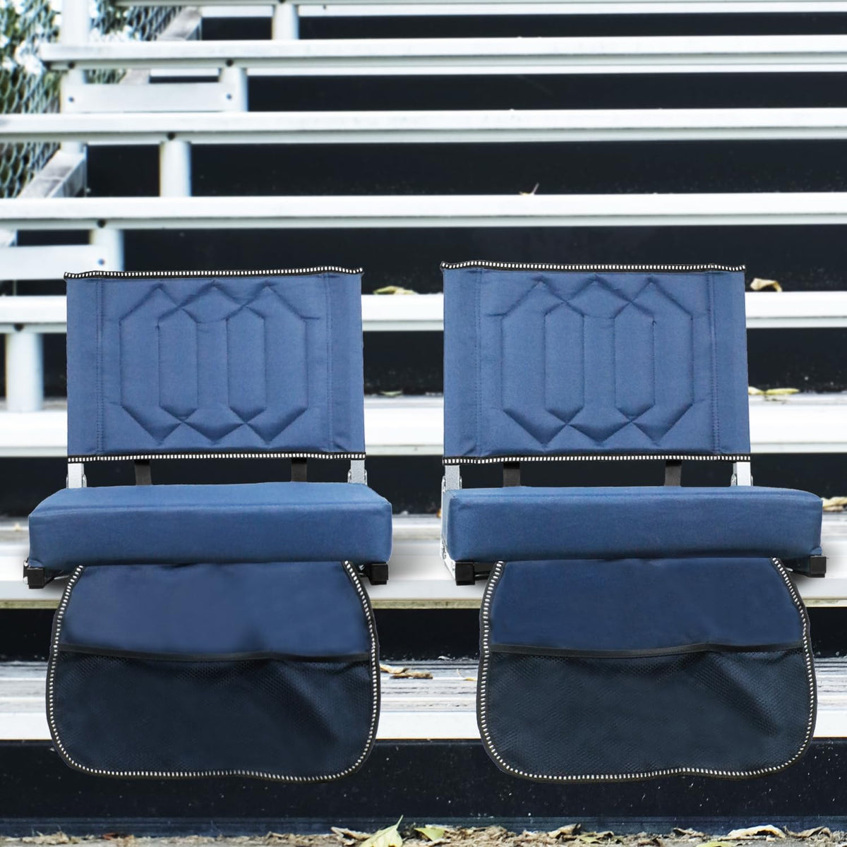 Portable Folding Stadium Seats with Back Support and Cushion, Navy, 2Pack M5239