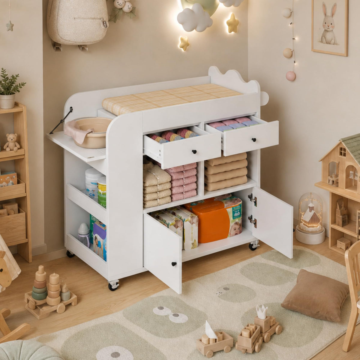 White 2 Drawer Baby Changing Table with Wheels Y2682