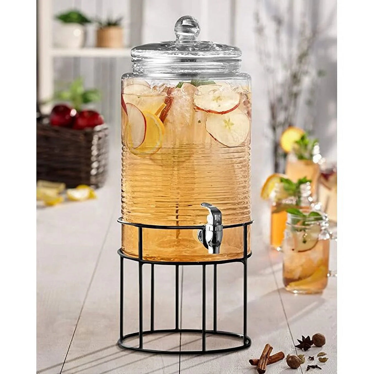 Clear Glass Drink Dispenser with Spigot and Stand D42486