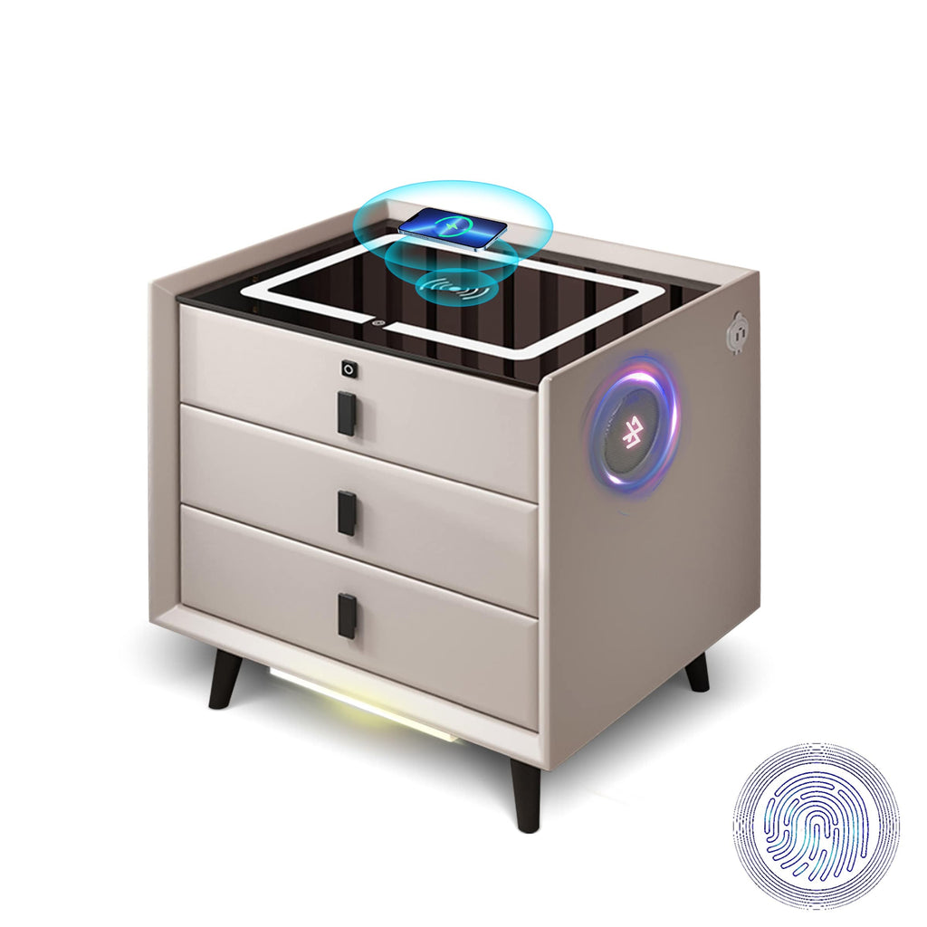White 3 Drawer Smart Nightstand with Wireless Charging R3856
