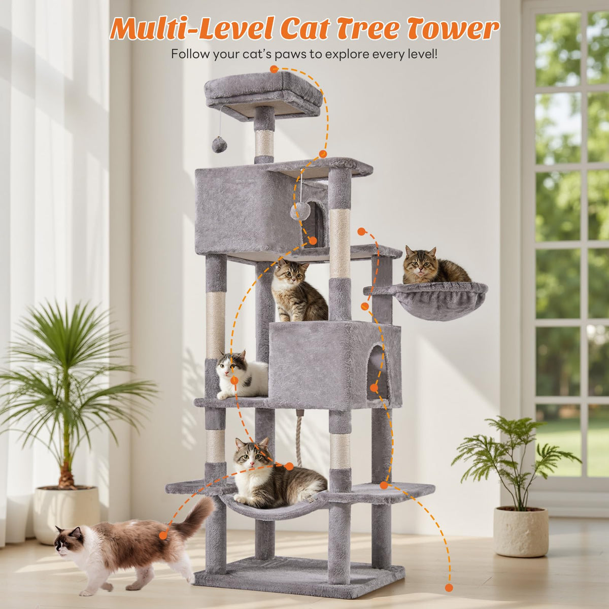 66 Inch Cat Tree Tower with Sisal Scratching Post U689