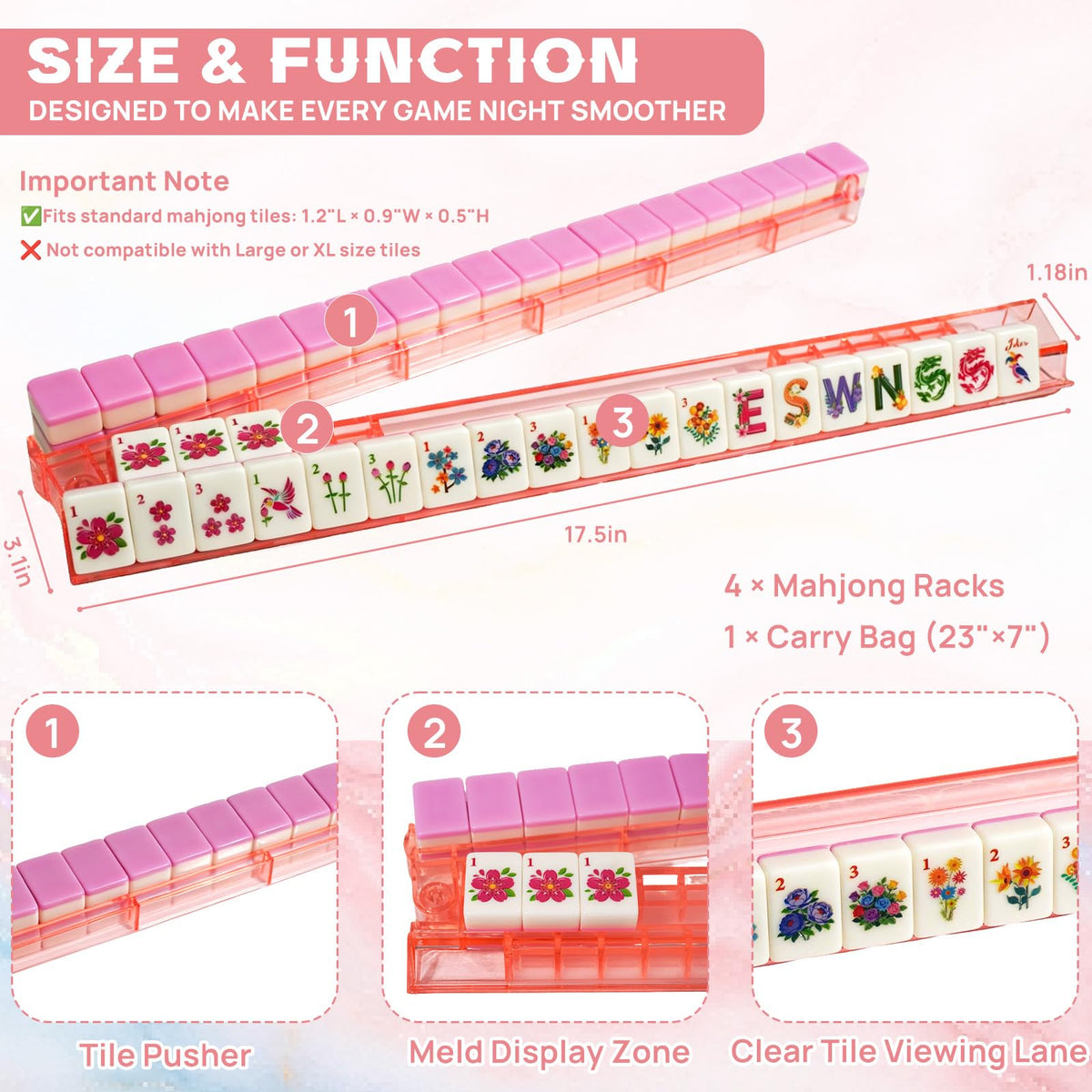 17.5'' Non-Slip Mahjong Racks with Pushers Set of 4 Acrylic Z26060