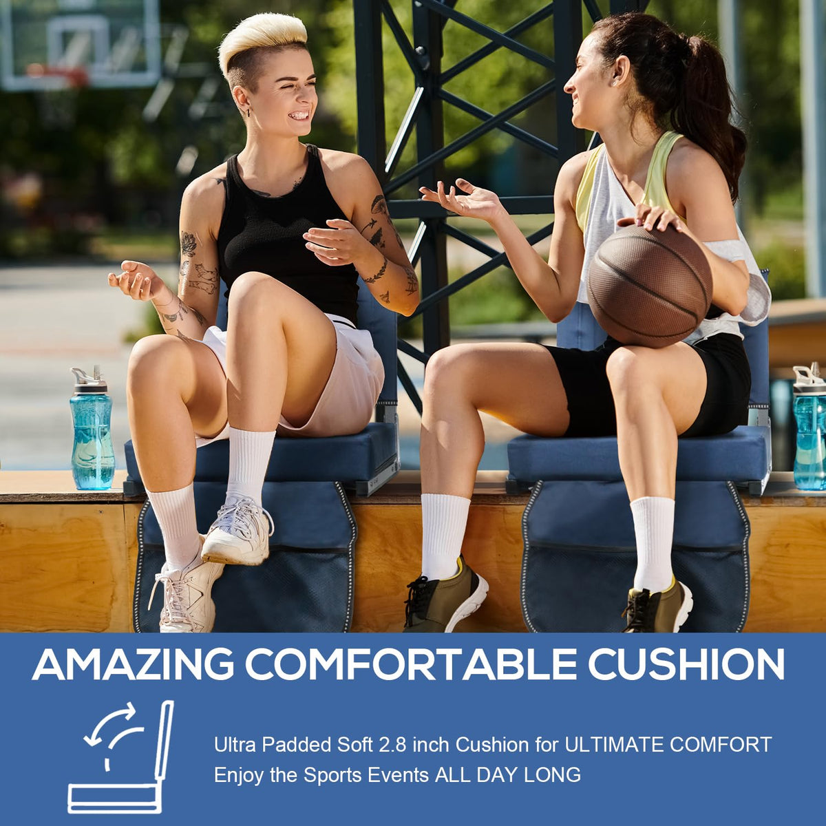 Portable Folding Stadium Seats with Back Support and Cushion, Navy, 2Pack M5239