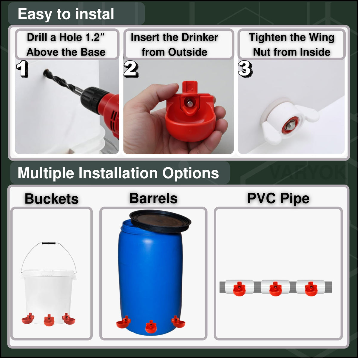 12-Pack Chicken Water Nipples with Cups D1065