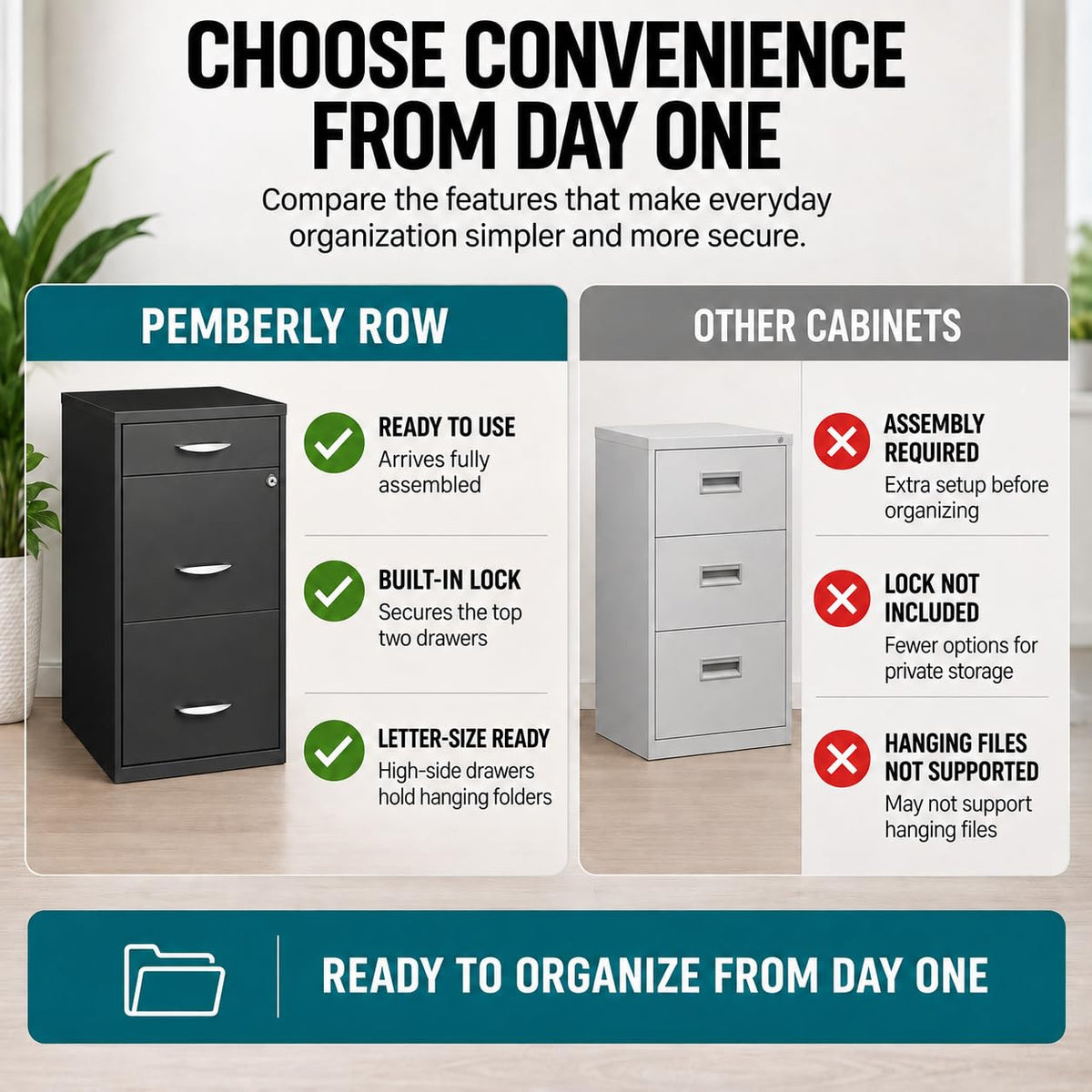 Charcoal Metal 3 Drawer Vertical Filing Cabinet M1079