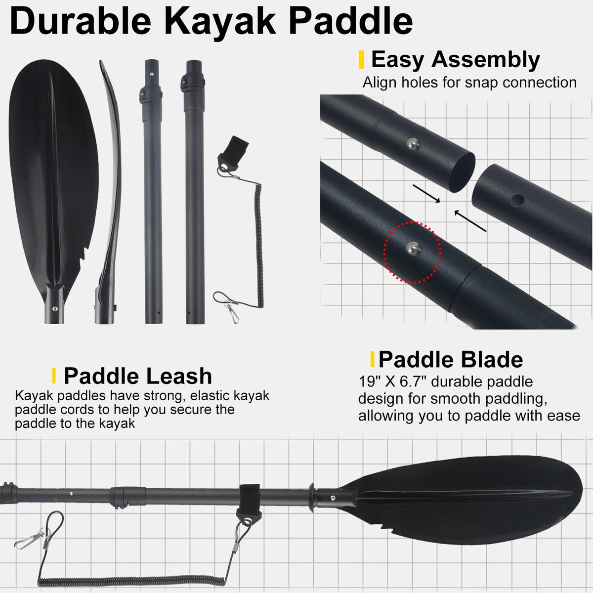 Telescopic Canoe Paddle 70inch to 95inch Black M4683