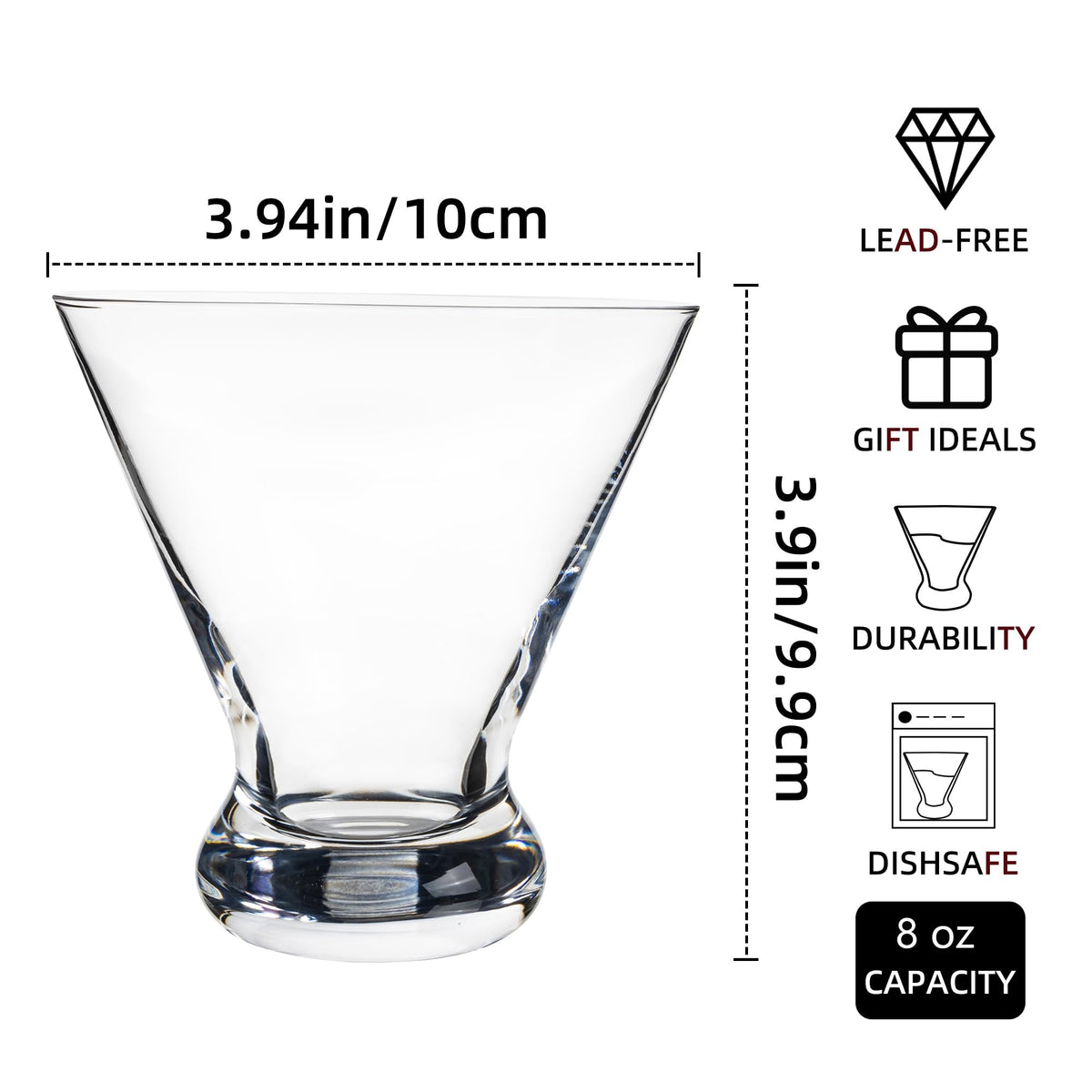 8 oz Stemless Martini Glasses Set of 8 D6570