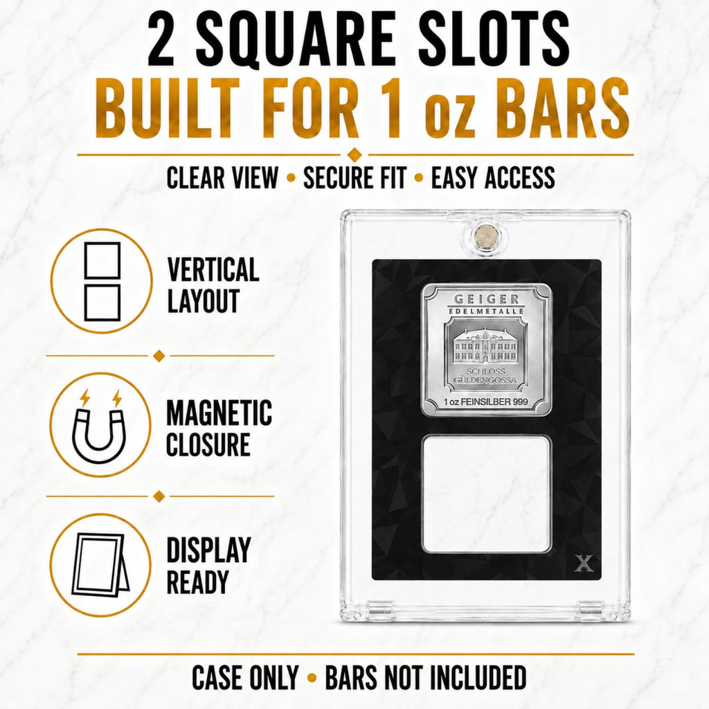 Square Bar Display Case, Magnetic One Touch Bullion Holder, 1 oz (2 Slots) H75482