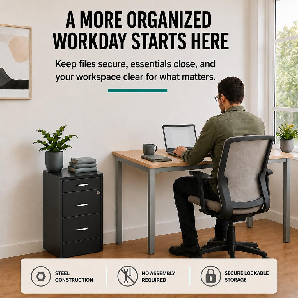 Charcoal Metal 3 Drawer Vertical Filing Cabinet M1079