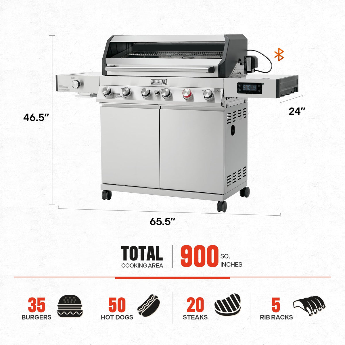 6+1 Burner Propane Gas Grill Stainless Steel 78,000 BTU with Side Sear Burner I370425
